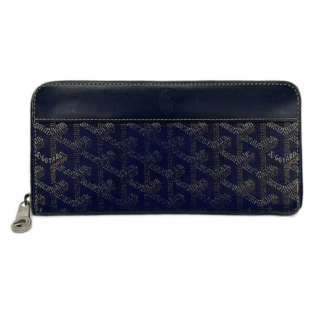 Goyard Matignon Long Wallet Dark Navy White Brown Coated Canvas Leather